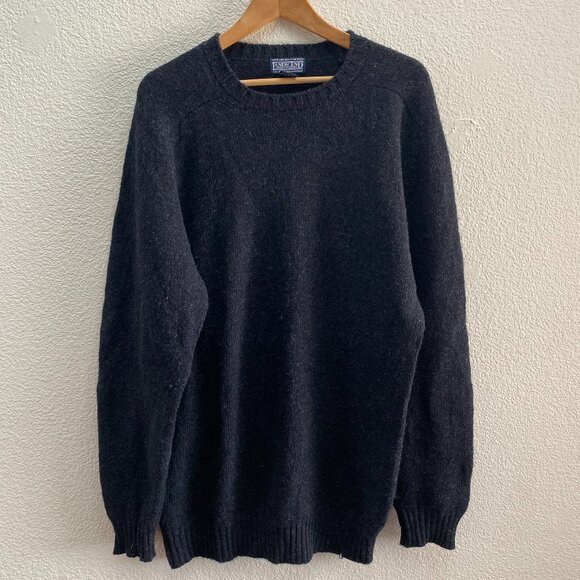 VTG Lands' End Shetland 100% Pure Wool UK Crew Neck Sweater Grandpa Large Tall - Picture 1 of 6